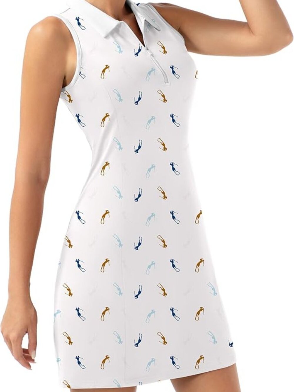 White Women's Golf Tennis Dress Sport Activewear Polo Dress Mini Golfer Print LG